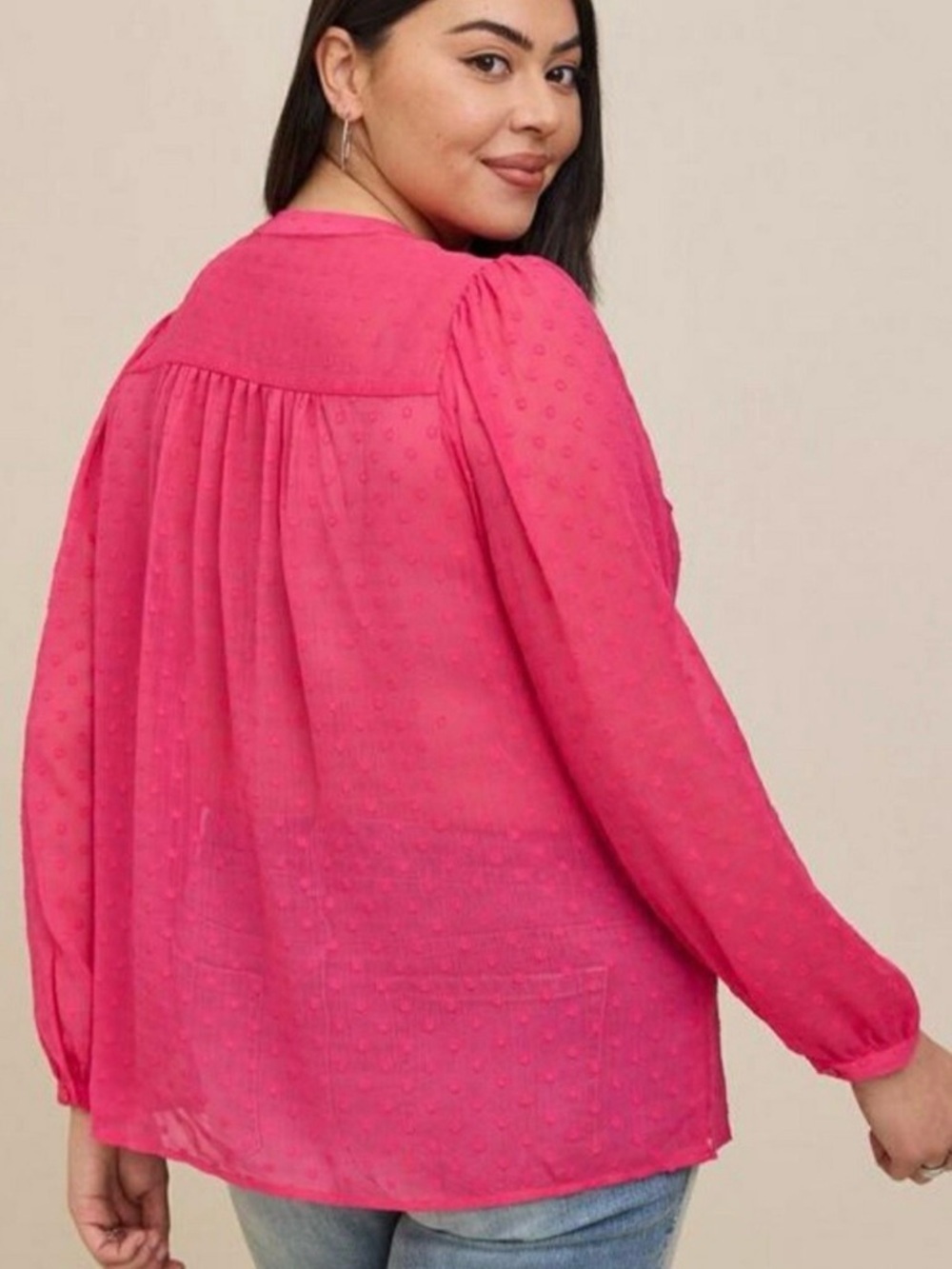 Torrid Cute Pink Chiffon Clip Dot
Blouse Plus Size 0 Large 12